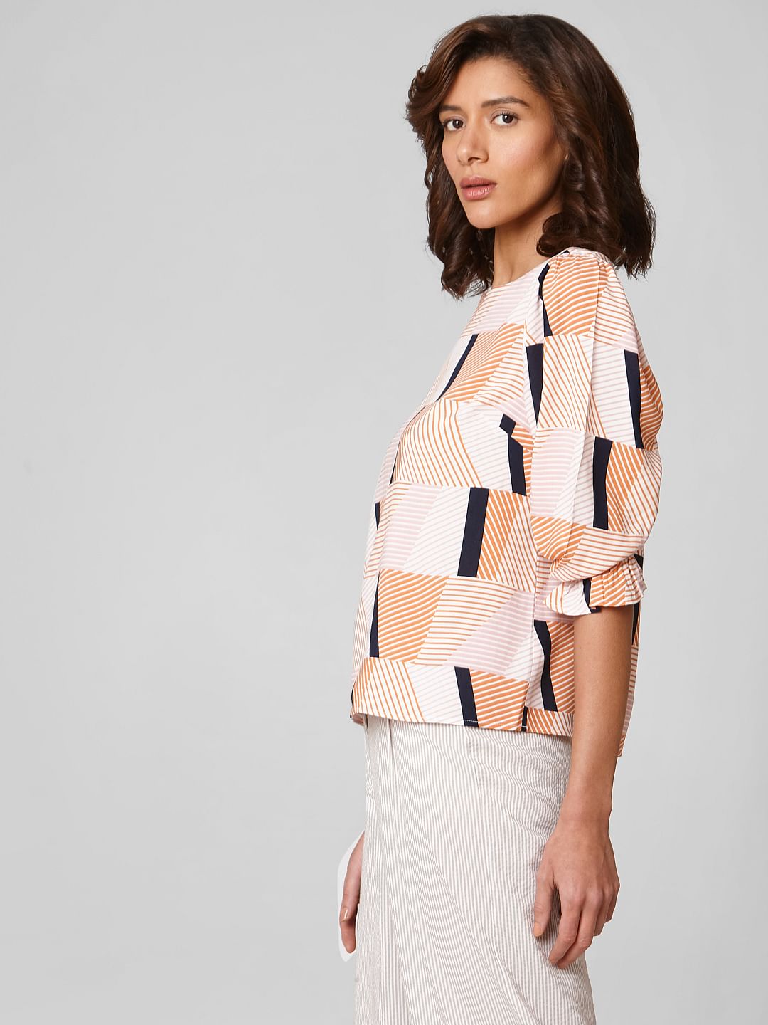 White Abstract Print Top