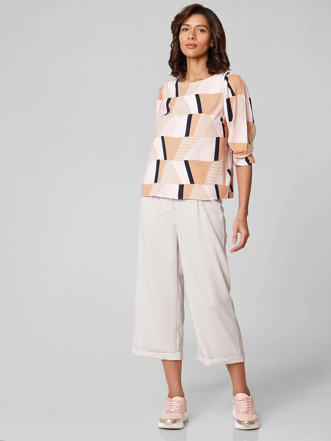 White Abstract Print Top