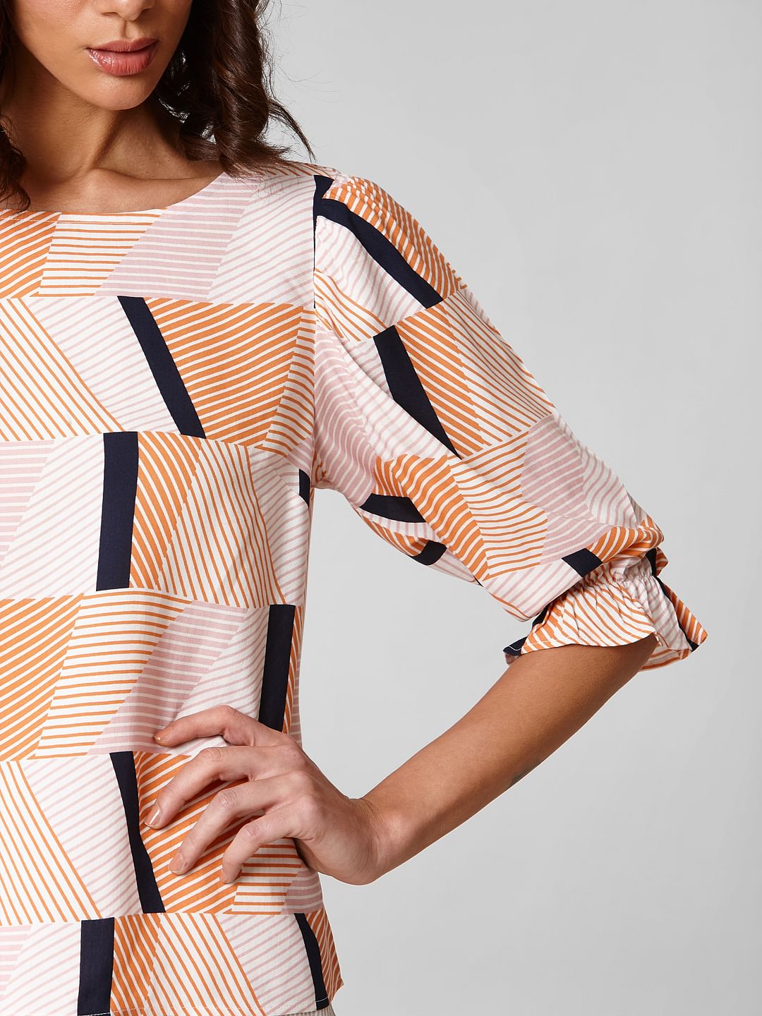 White Abstract Print Top