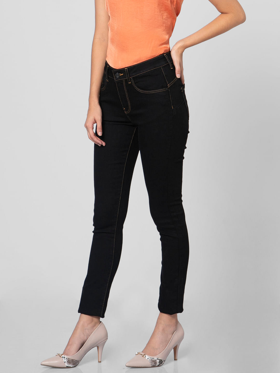 Black Mid Rise Skinny Jeans