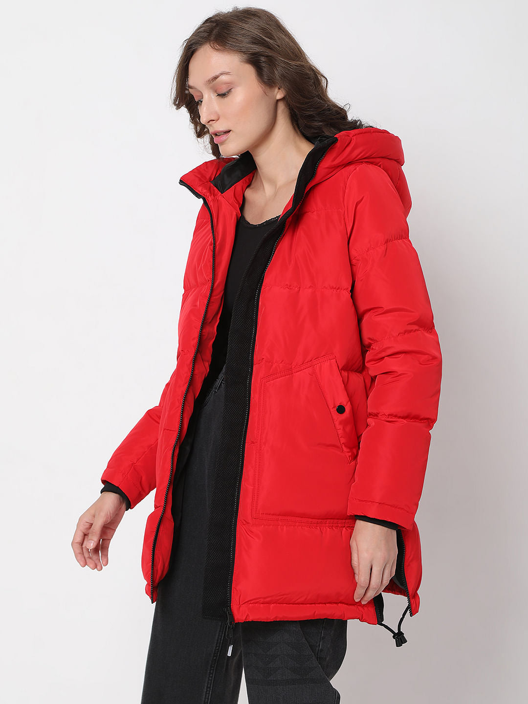 Red Quilted Down Puffer Jacket