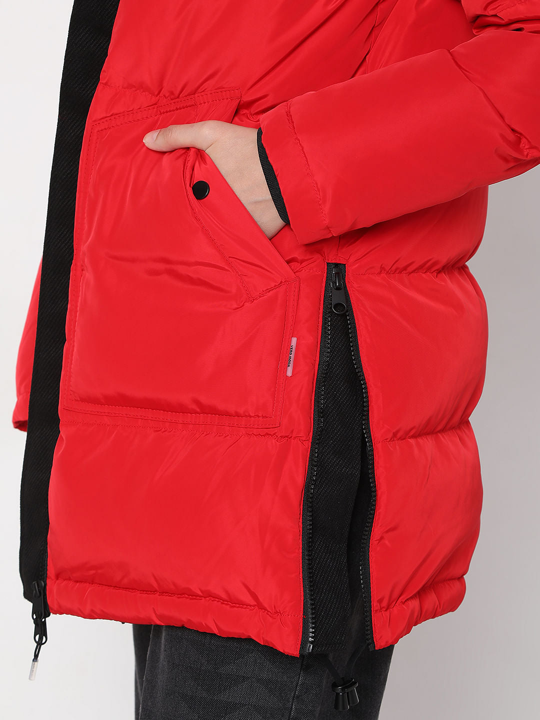 Red Quilted Down Puffer Jacket