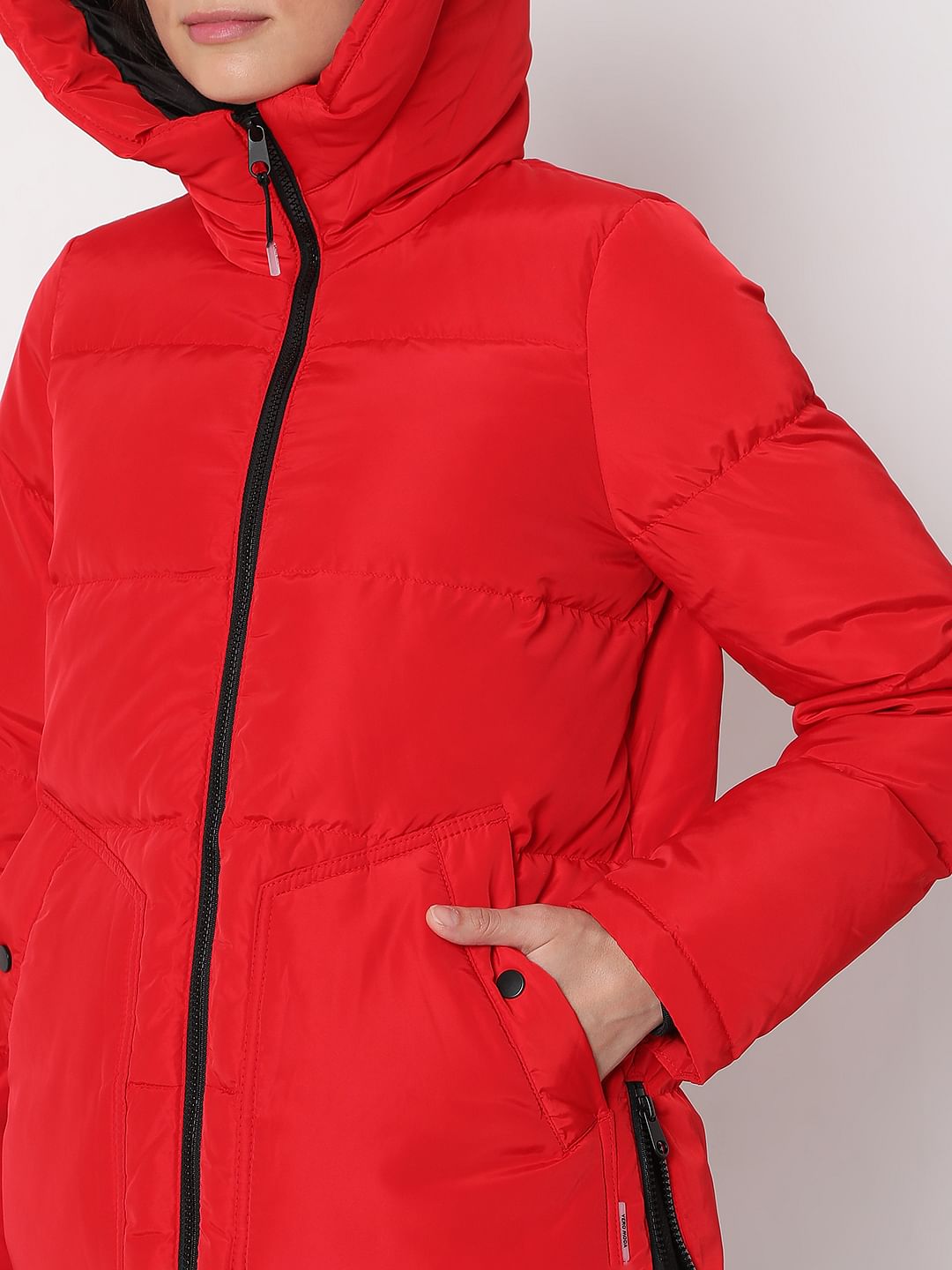 Red Quilted Down Puffer Jacket