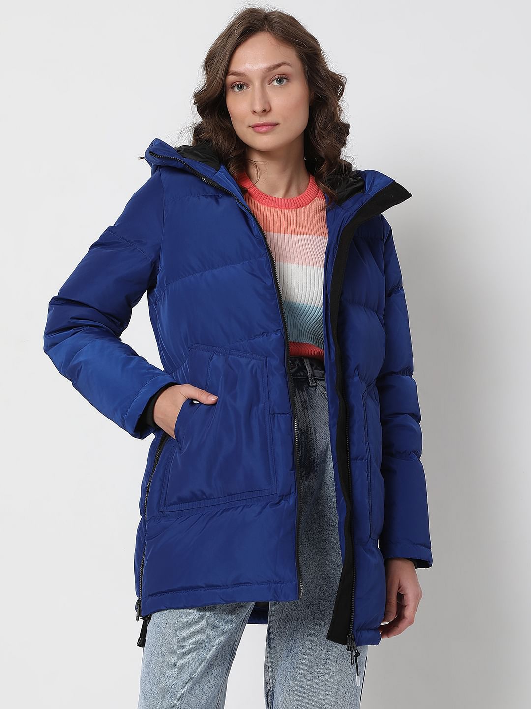Blue Quilted Down Puffer Jacket