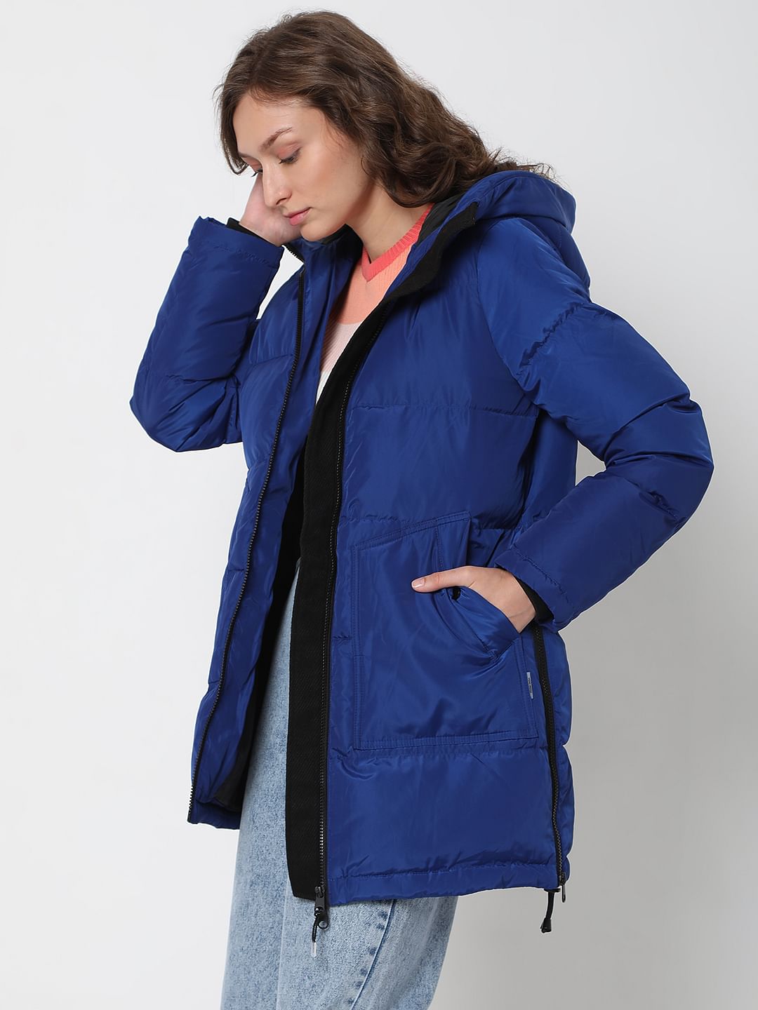 Blue Quilted Down Puffer Jacket