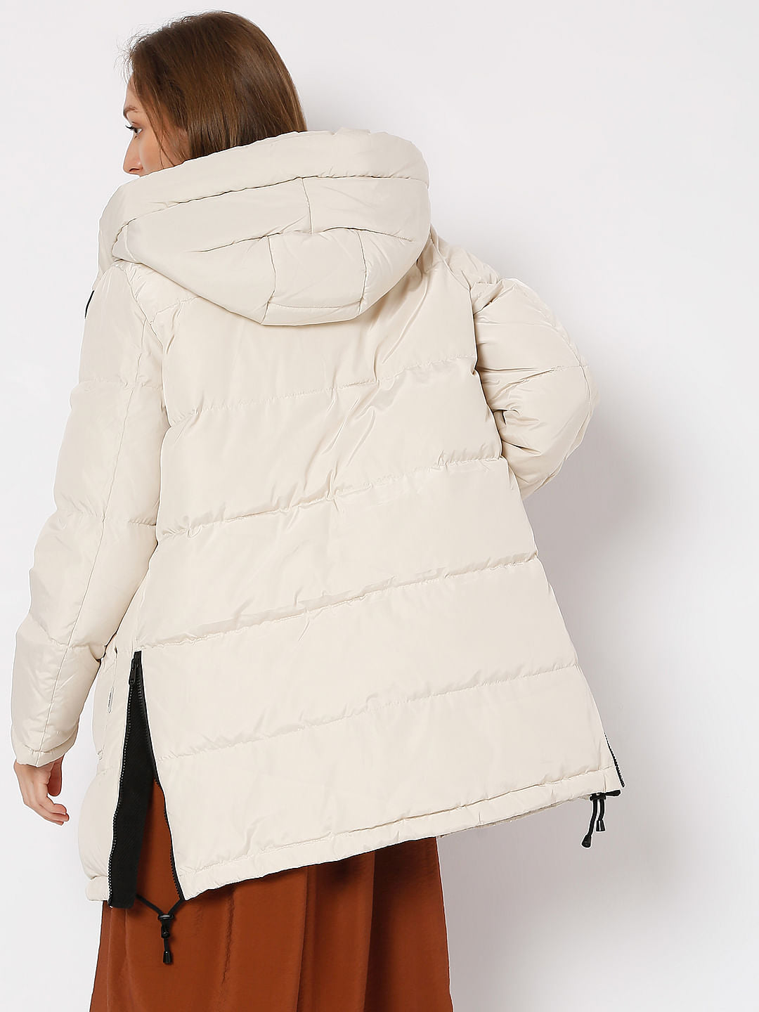 Beige Hooded Puffer Jacket