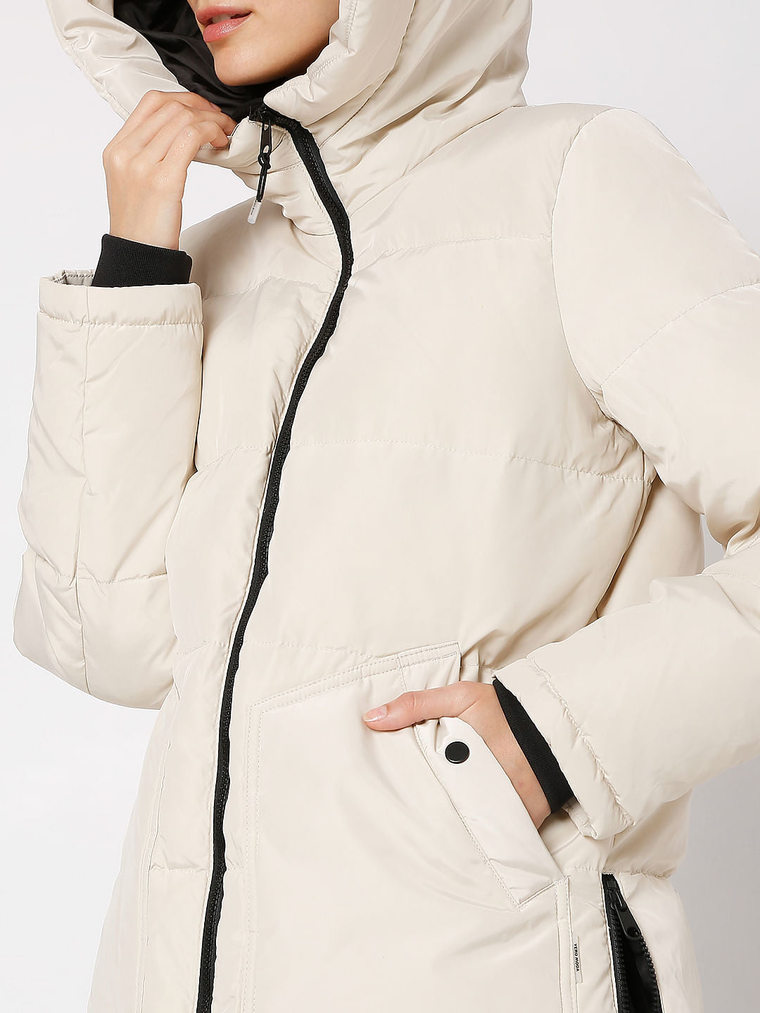 Beige Hooded Puffer Jacket