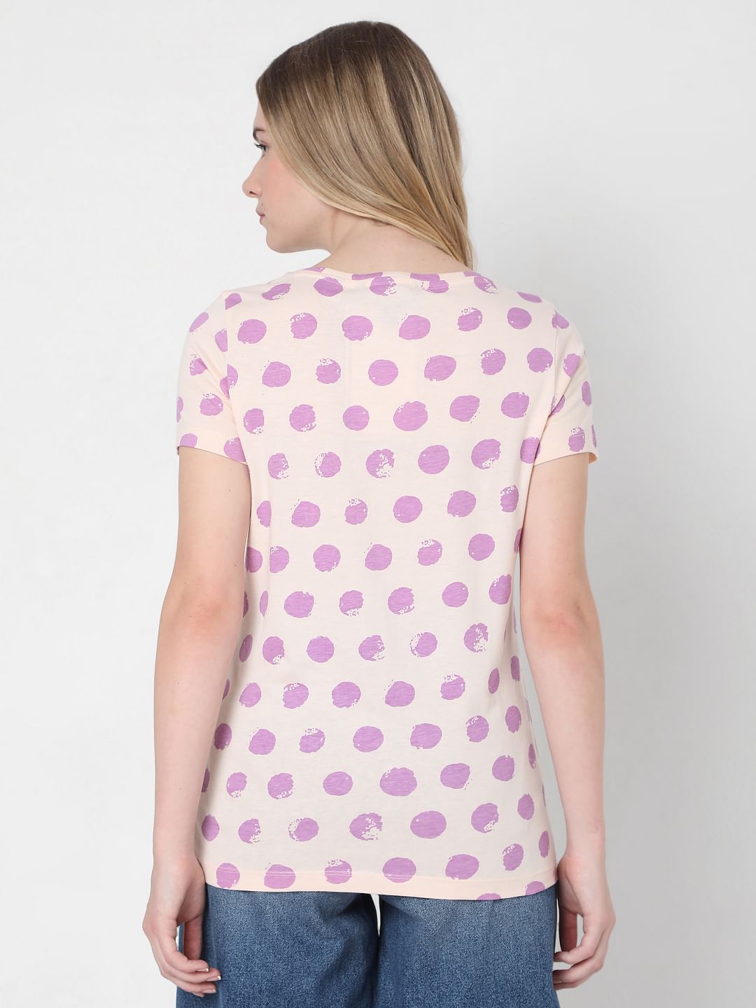 Beige & Purple Dotted T-Shirt
