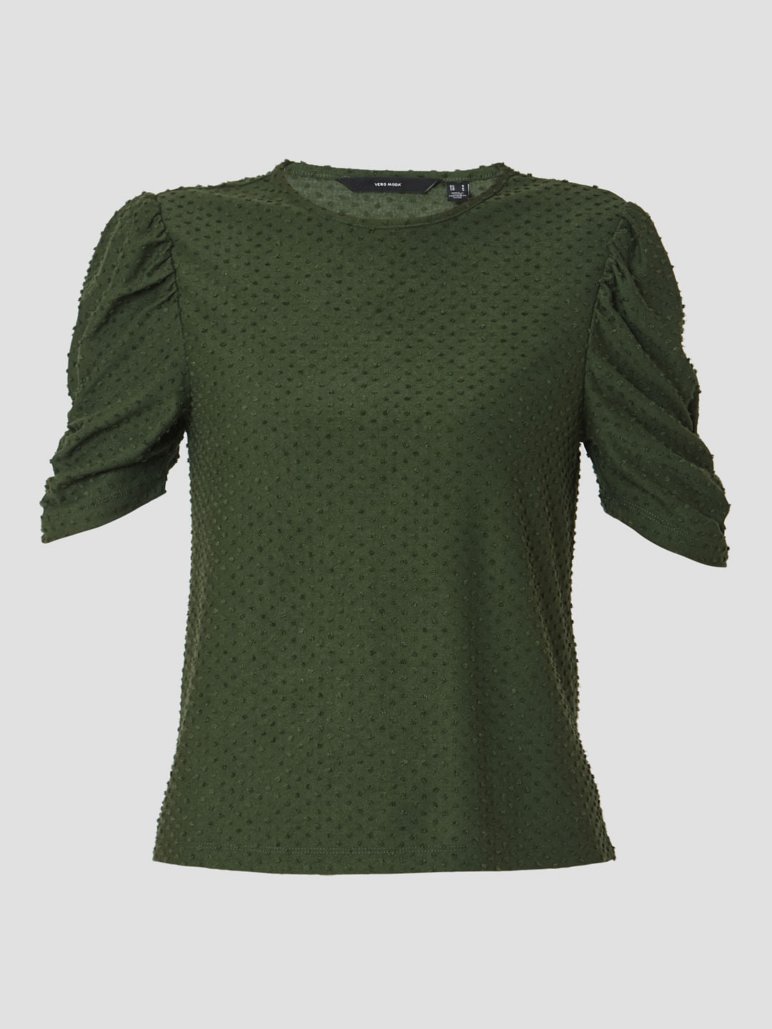 Dark Green Textured Polka Dot Top