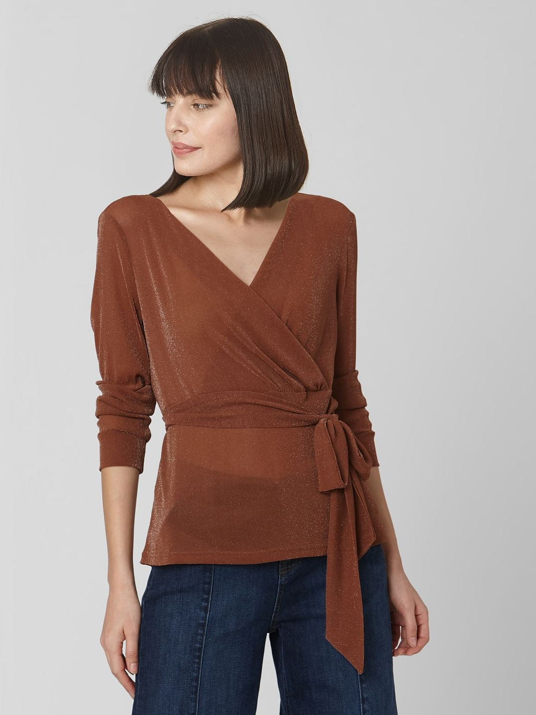 Brown Shimmer Belted Top