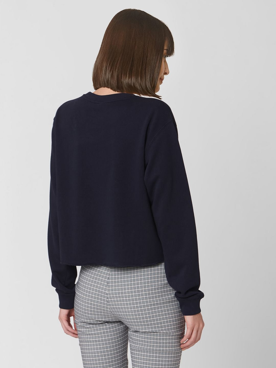 Blue Text Print Cropped Sweatshirt