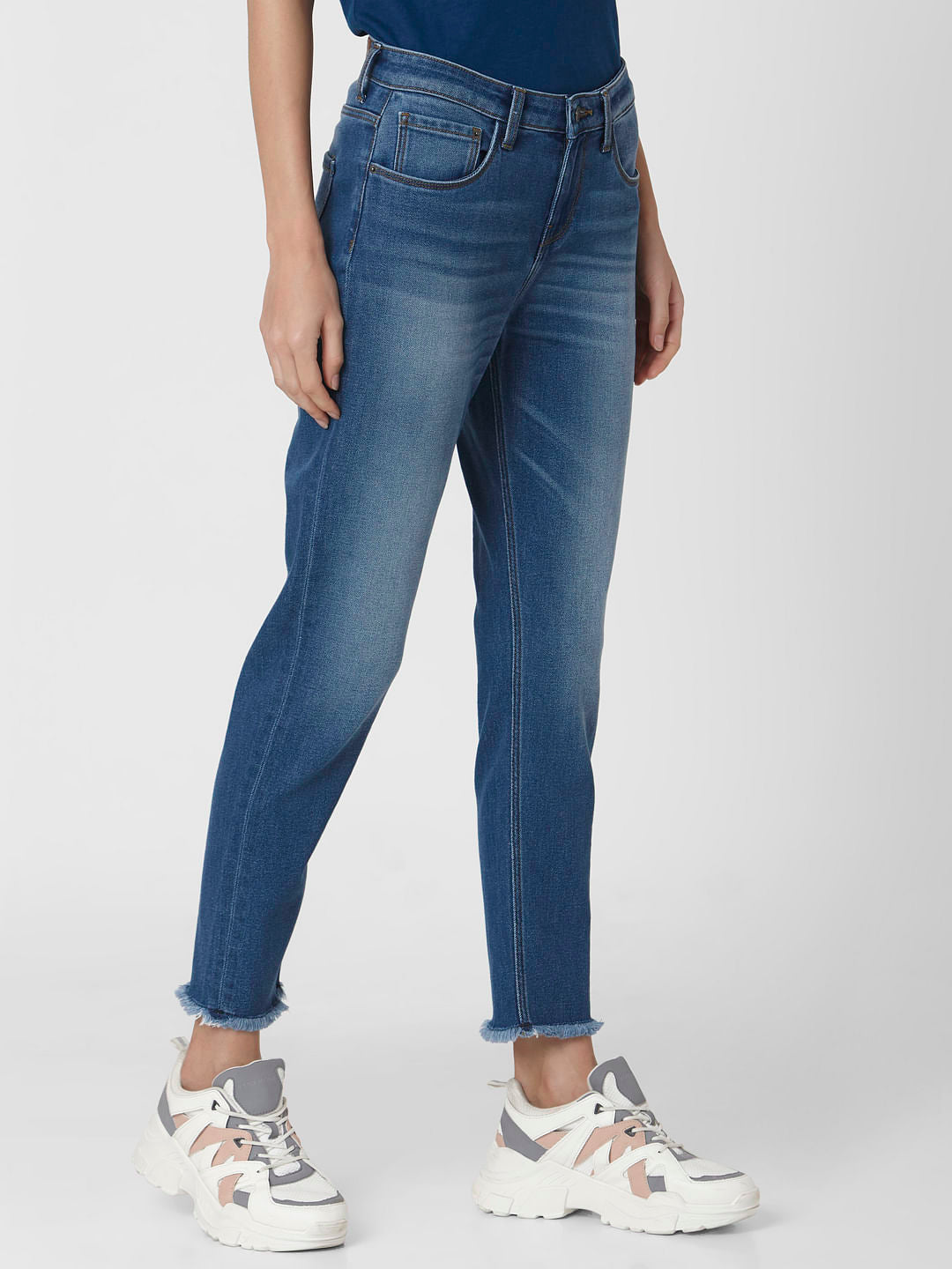 Blue Mid Rise Girlfriend Jeans