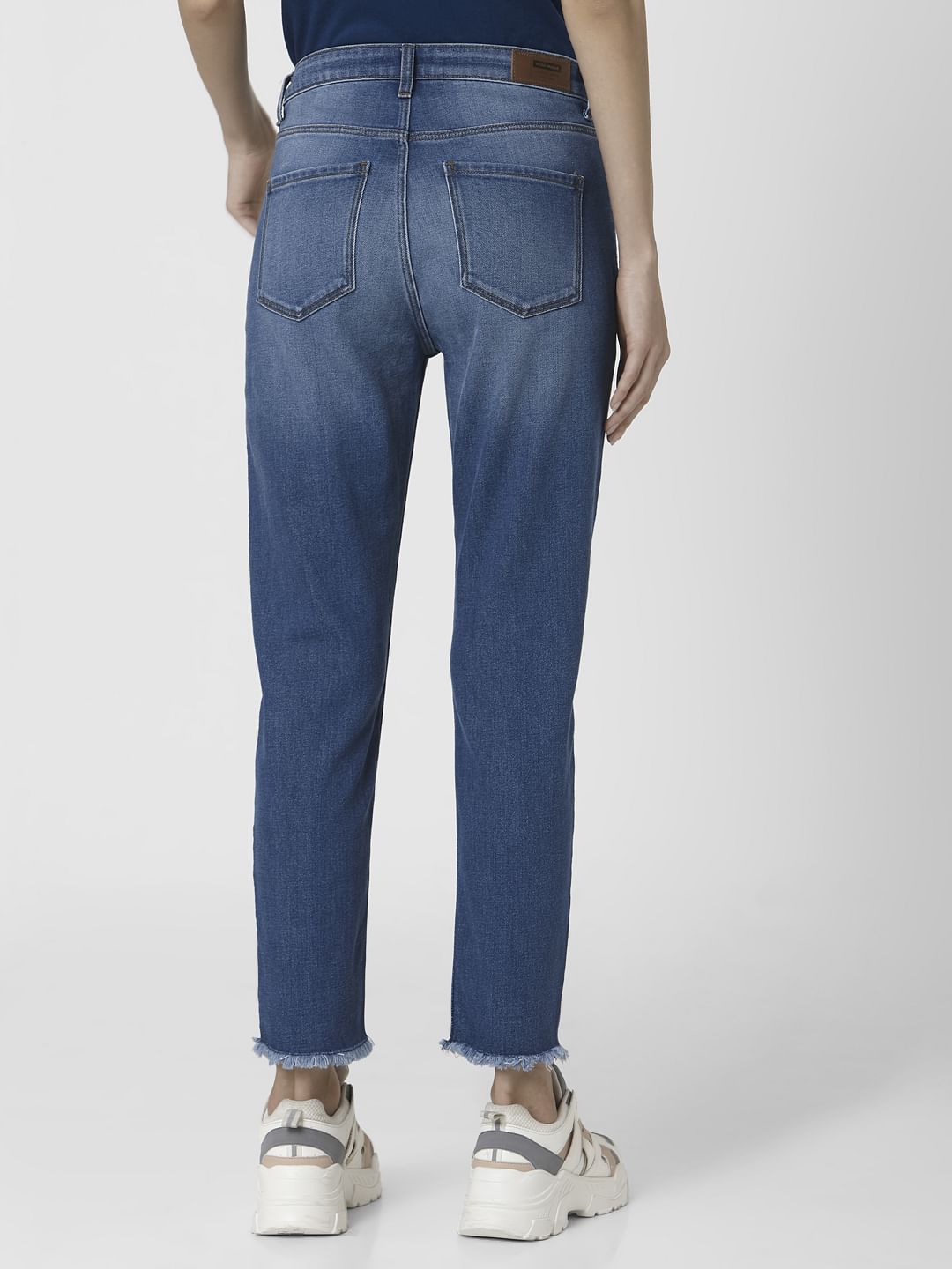Blue Mid Rise Girlfriend Jeans