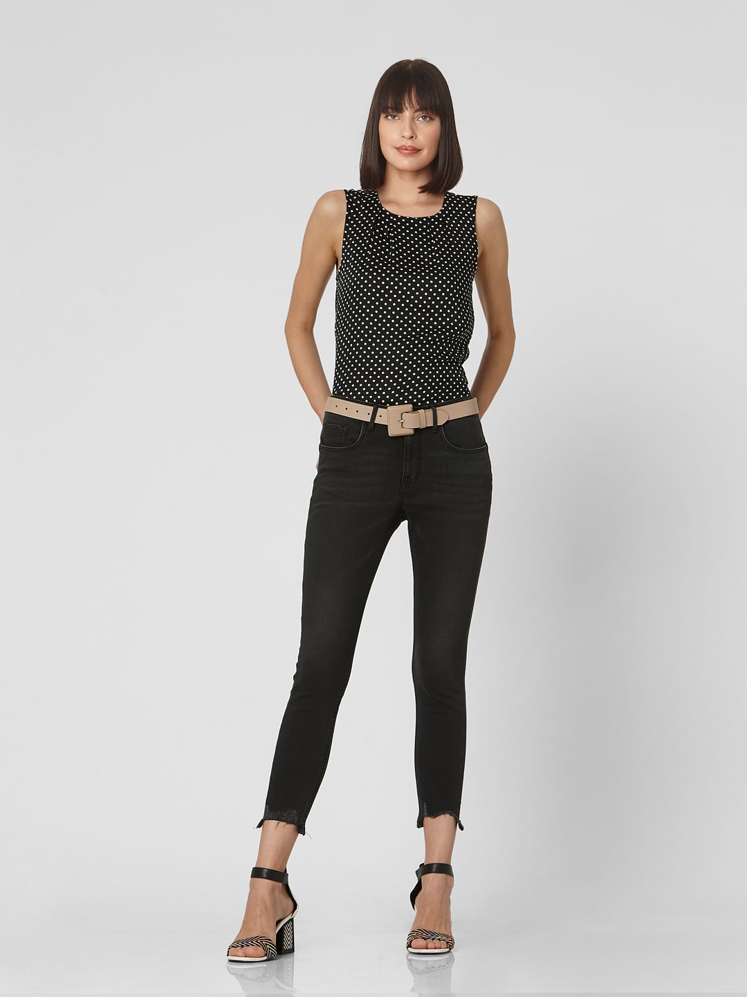 Black Mid Rise Cropped Skinny Jeans