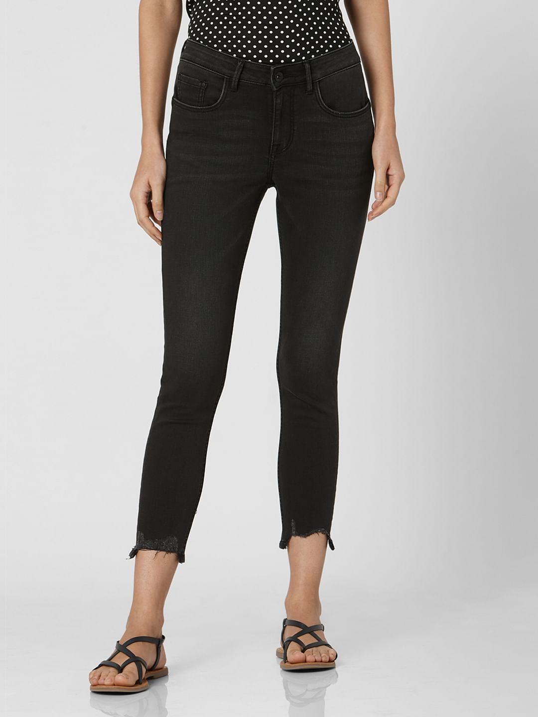 Black Mid Rise Cropped Skinny Jeans