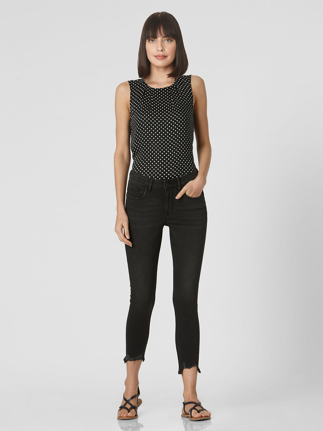 Black Mid Rise Cropped Skinny Jeans