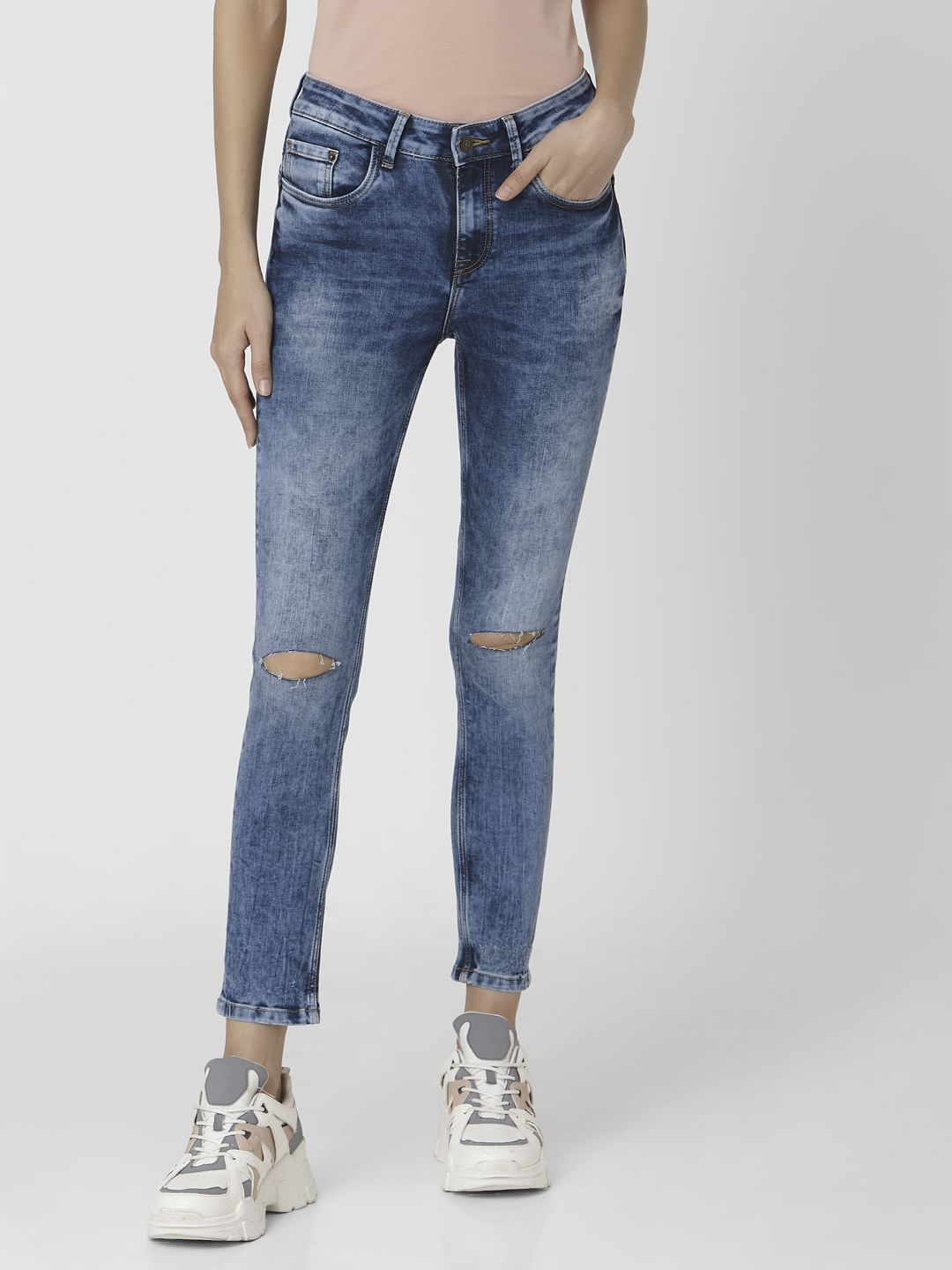 Blue Mid Rise Skinny Jeans