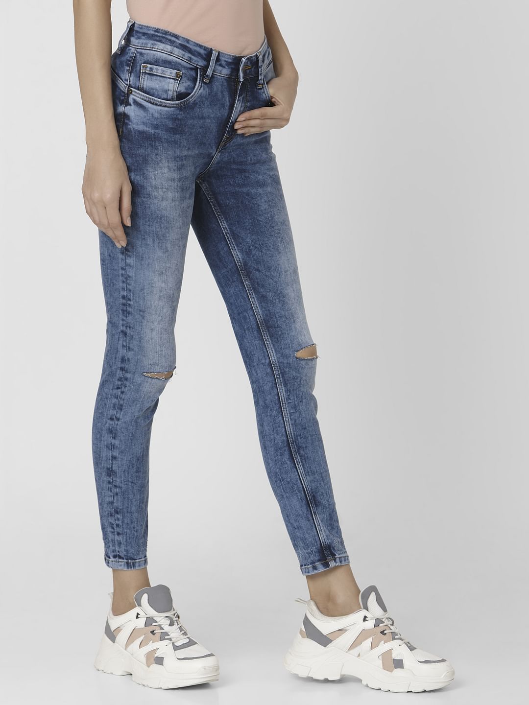 Blue Mid Rise Skinny Jeans