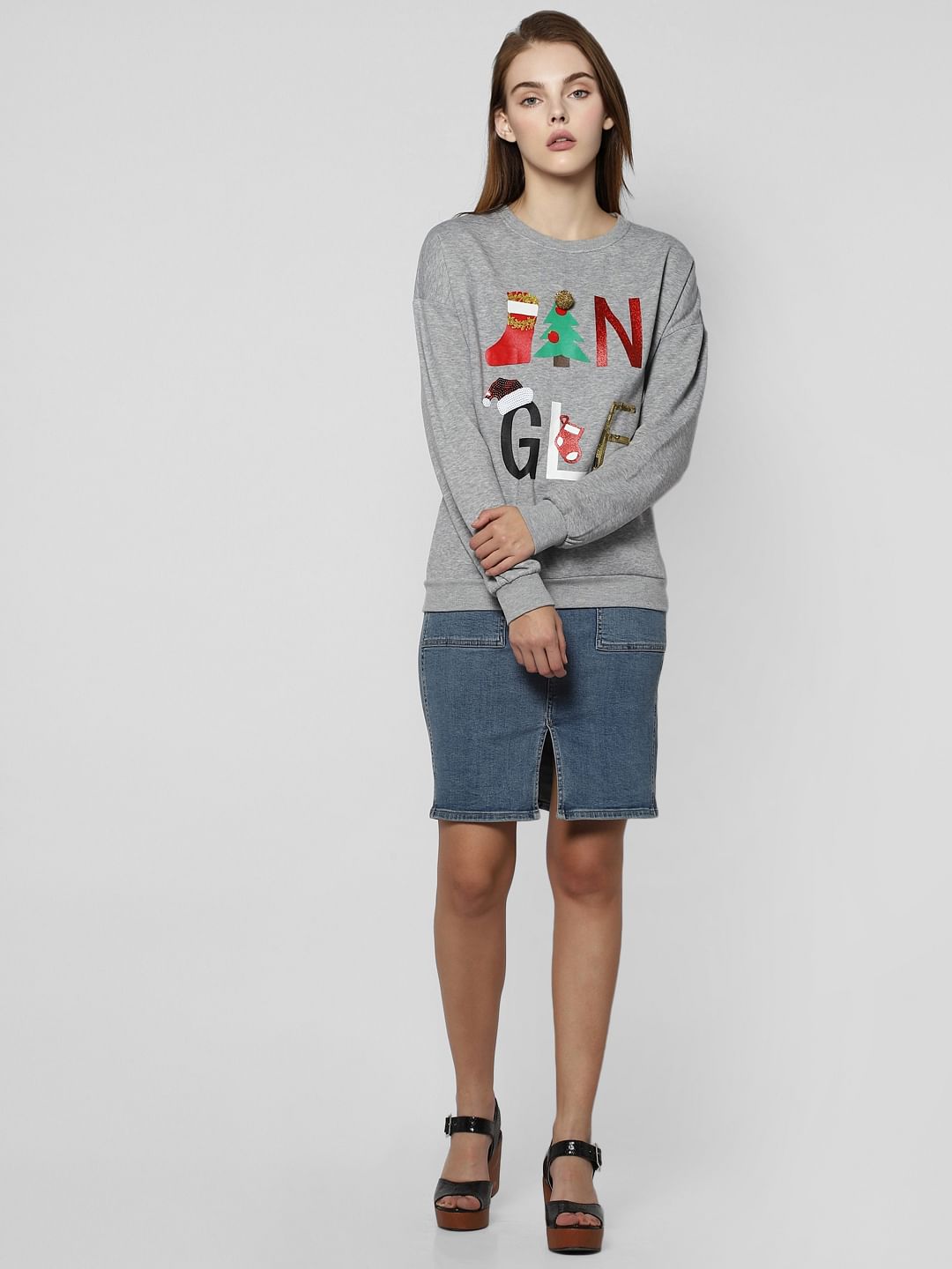Grey Jingle Graphic Print Sweatshirt