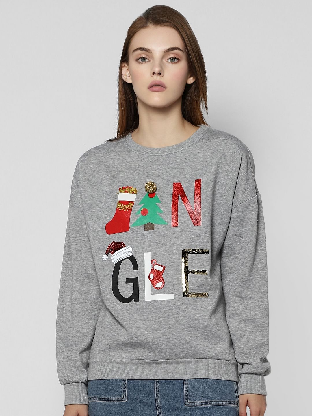 Grey Jingle Graphic Print Sweatshirt