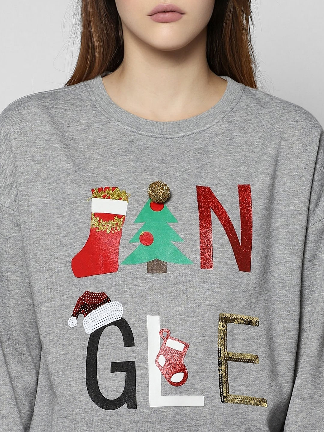 Grey Jingle Graphic Print Sweatshirt