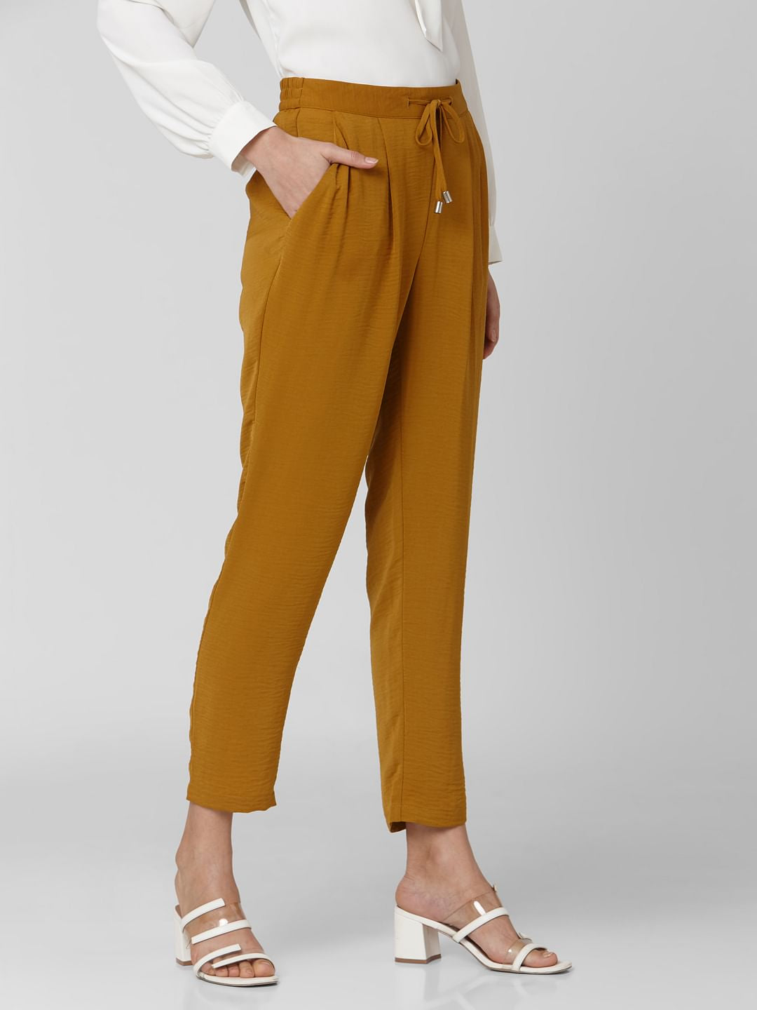 Brown Mid Rise Elasticated Waist Pants