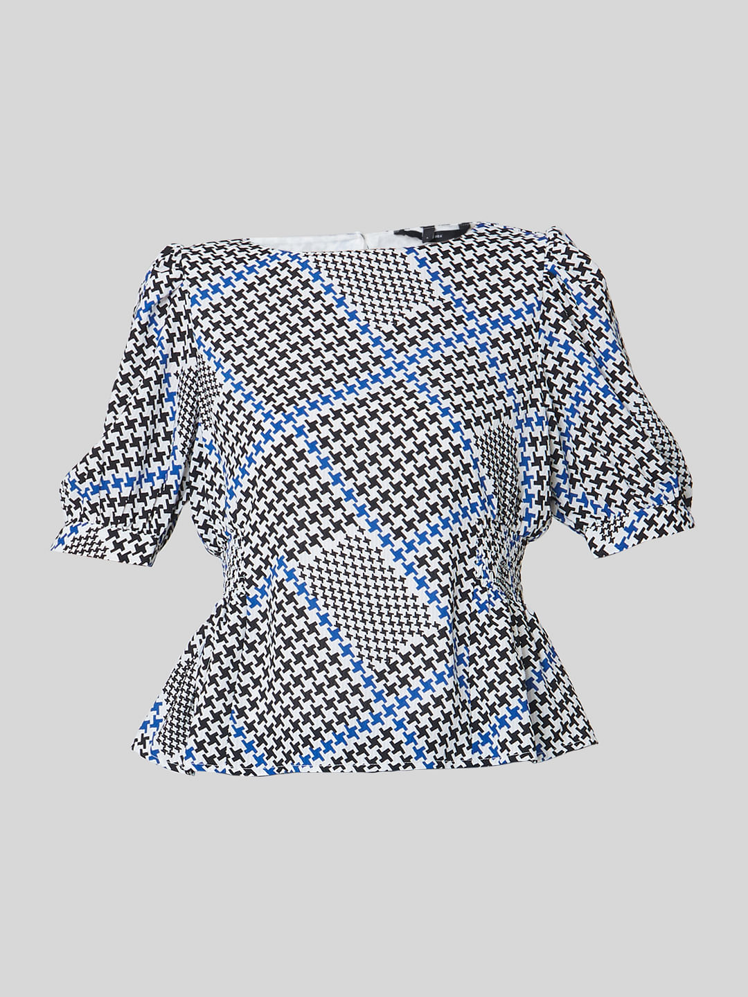White Houndstooth Print Top