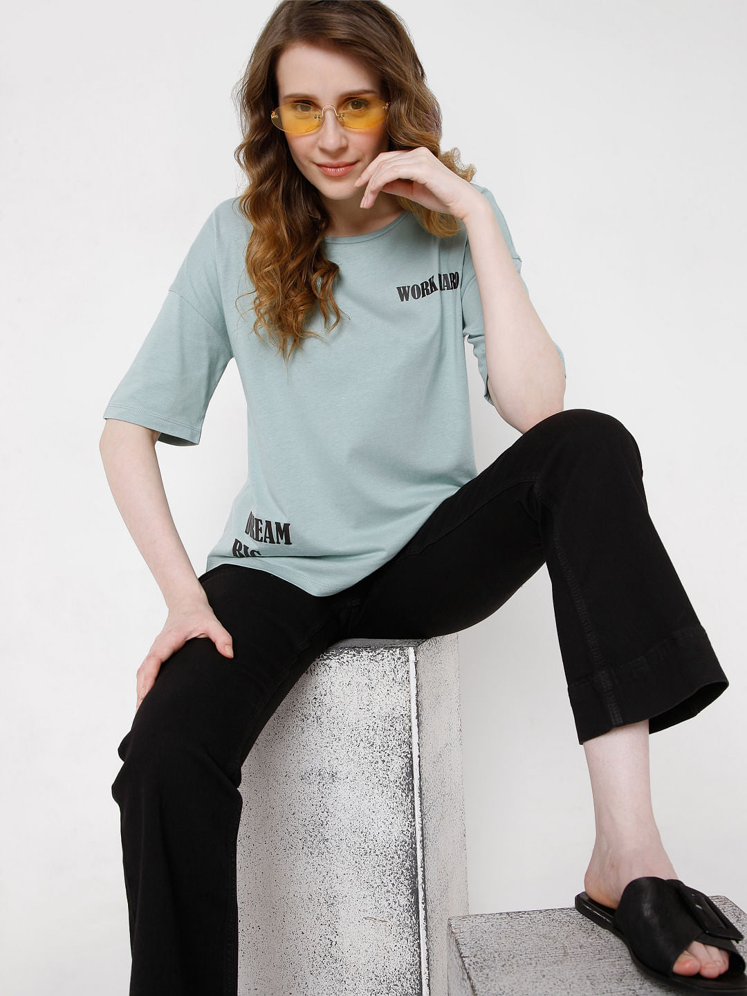 Green Text Print T-Shirt