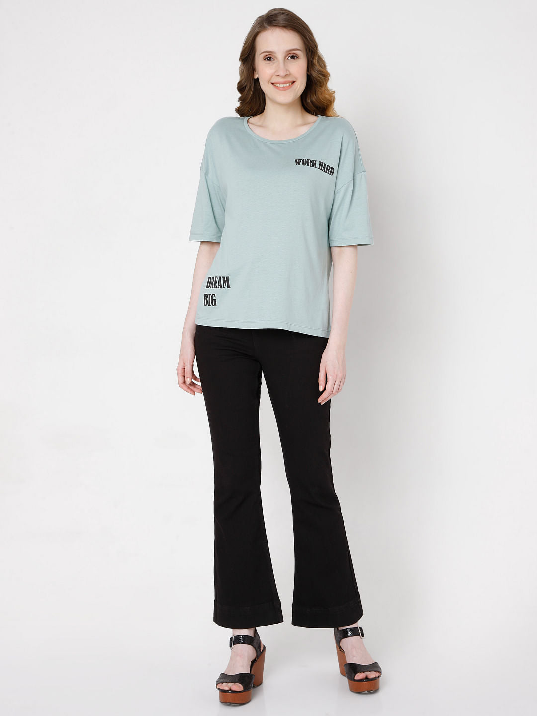 Green Text Print T-Shirt