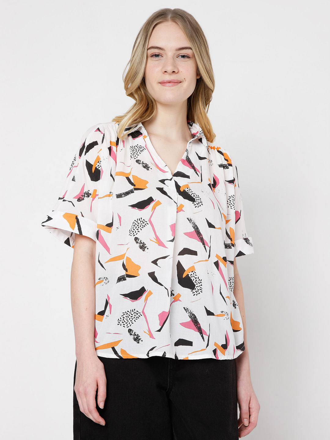 White Abstract Print Shirt