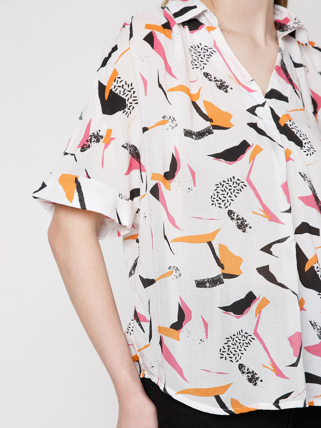 White Abstract Print Shirt