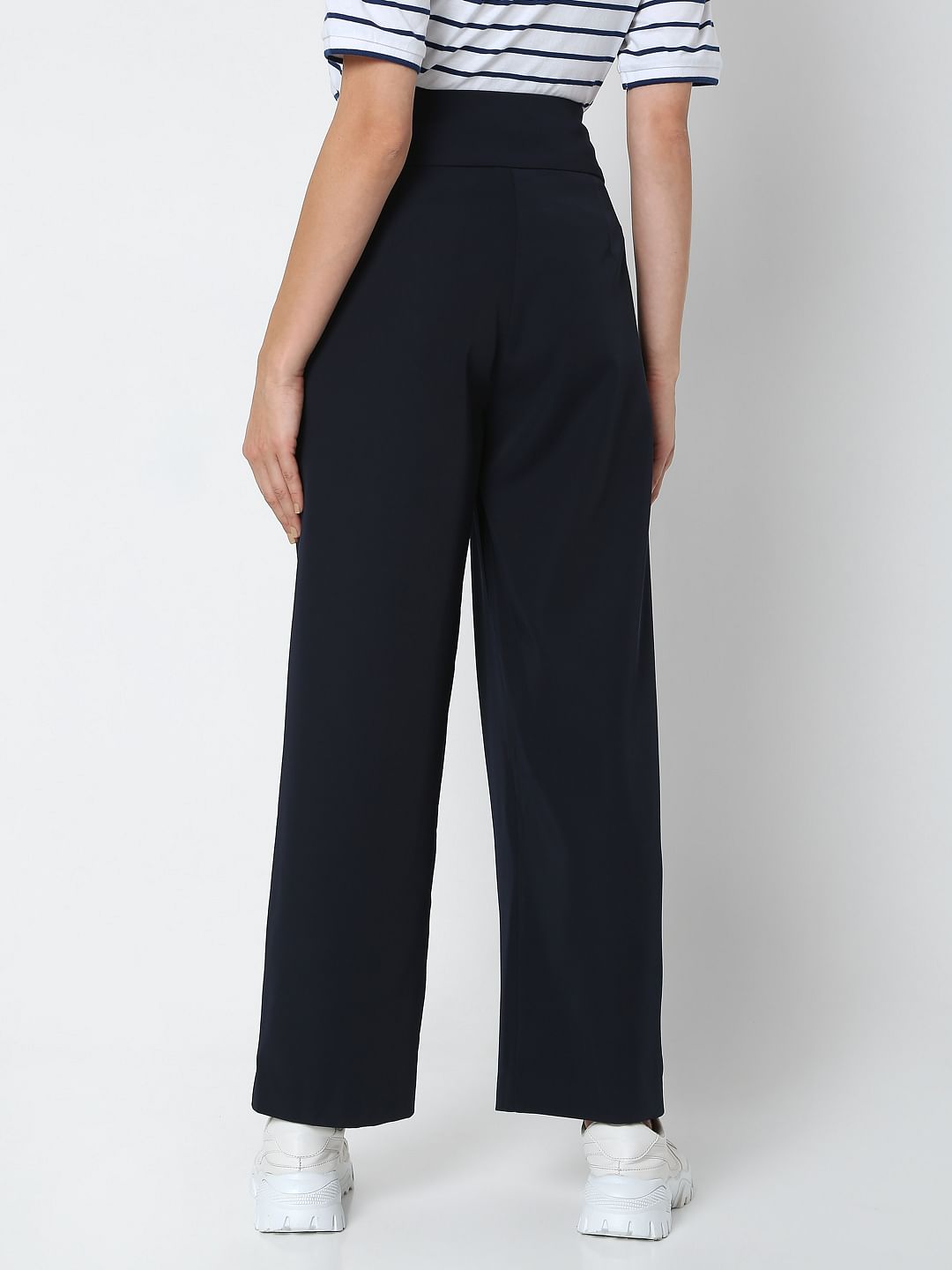 Navy Blue High Rise Wide Leg Pants