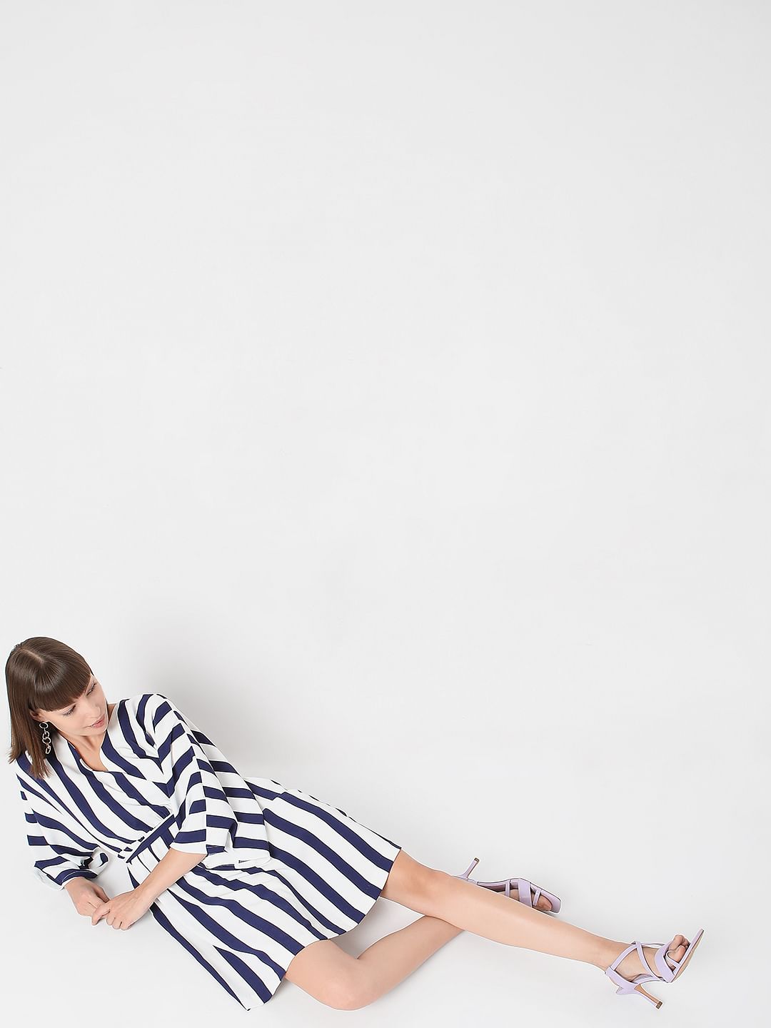 White Striped Fit & Flare Dress