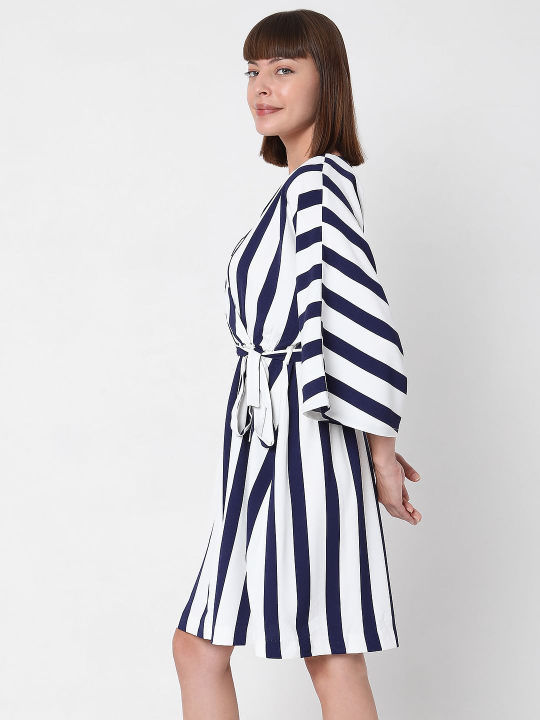 White Striped Fit & Flare Dress