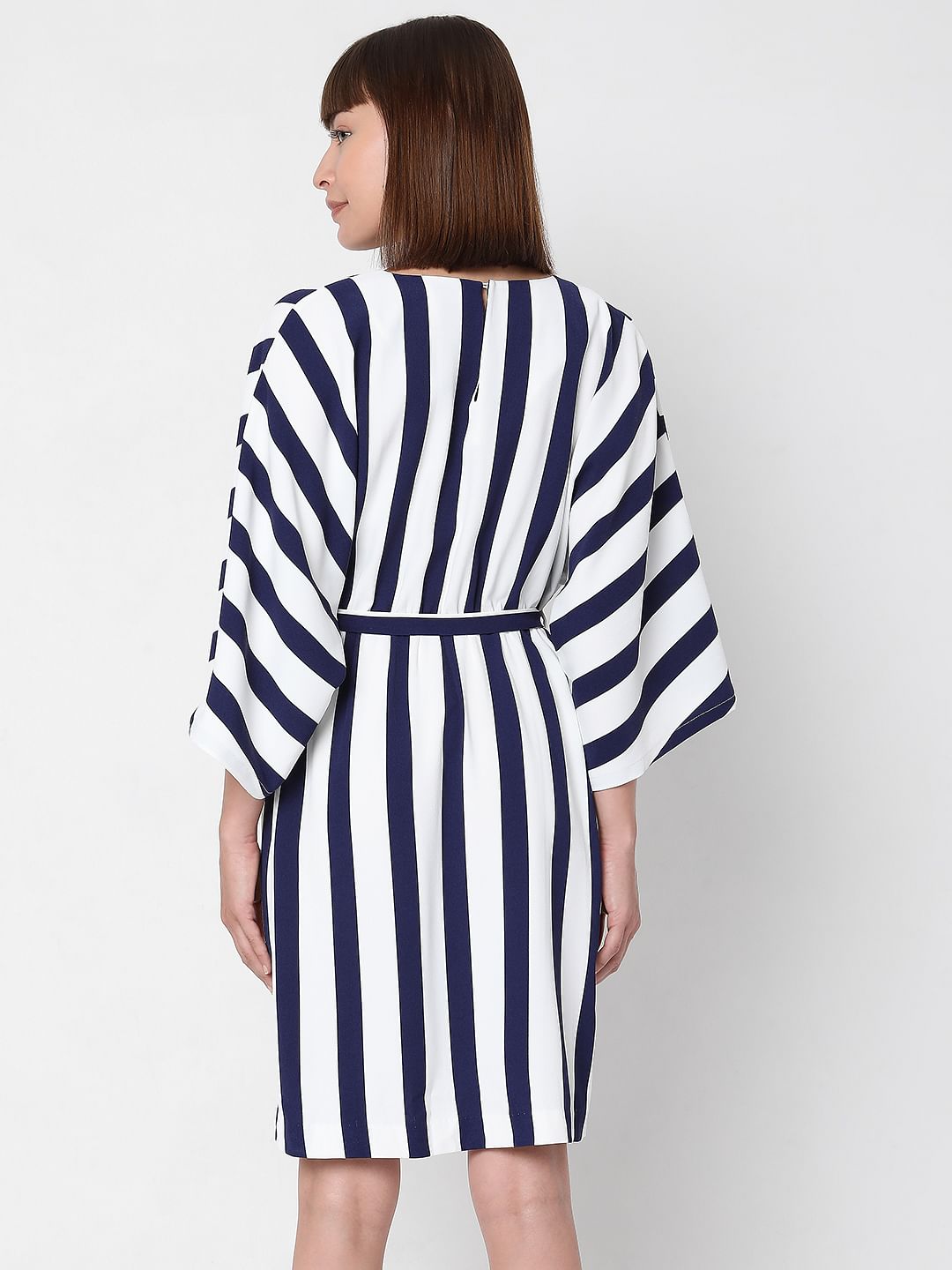 White Striped Fit & Flare Dress