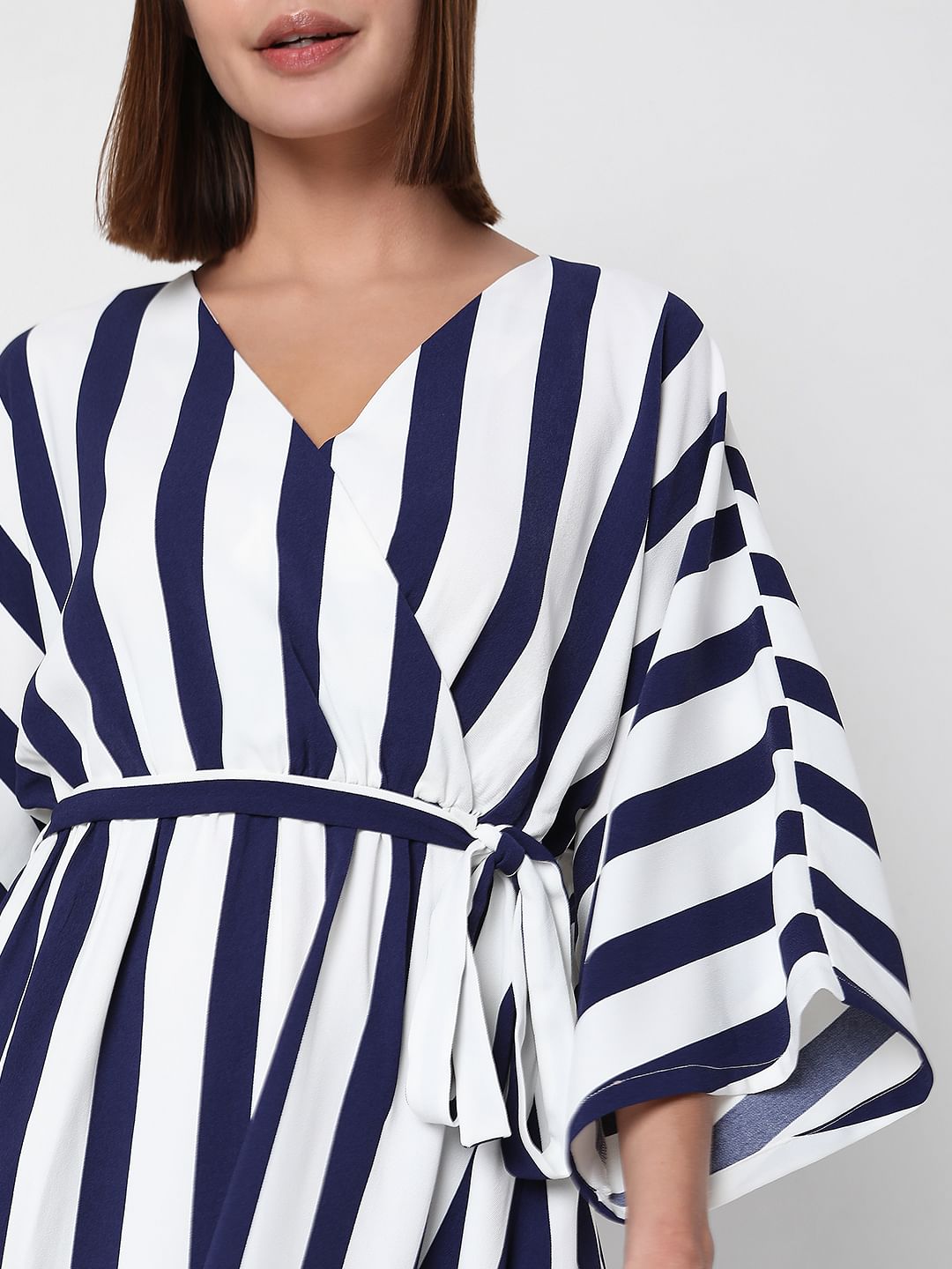 White Striped Fit & Flare Dress