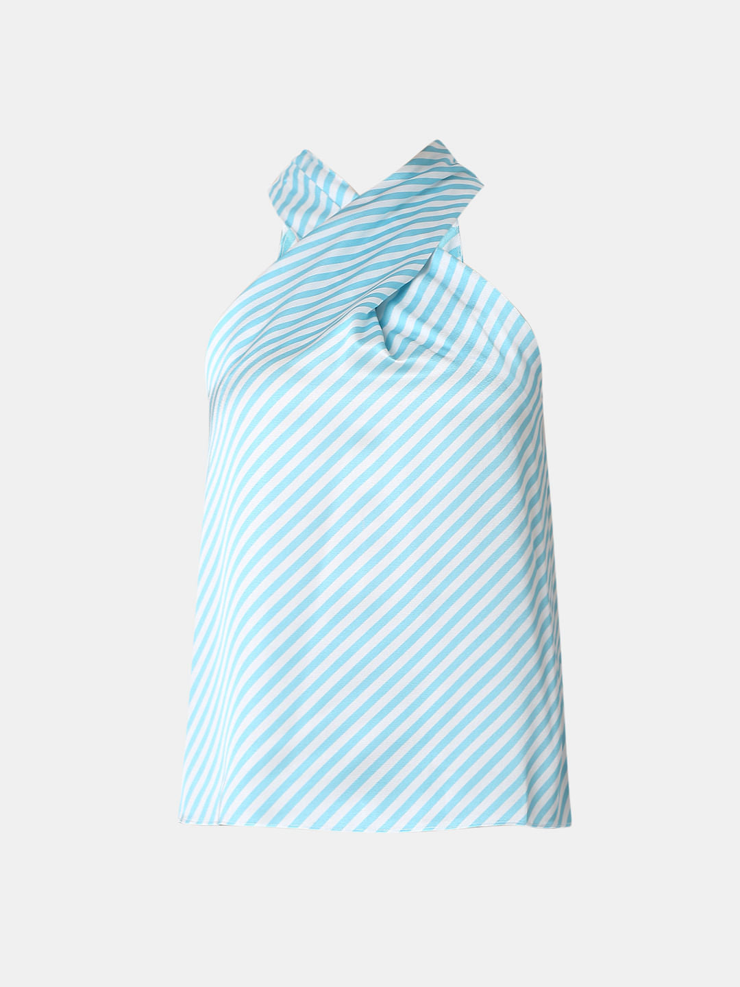 Blue Striped Halter Neck Top