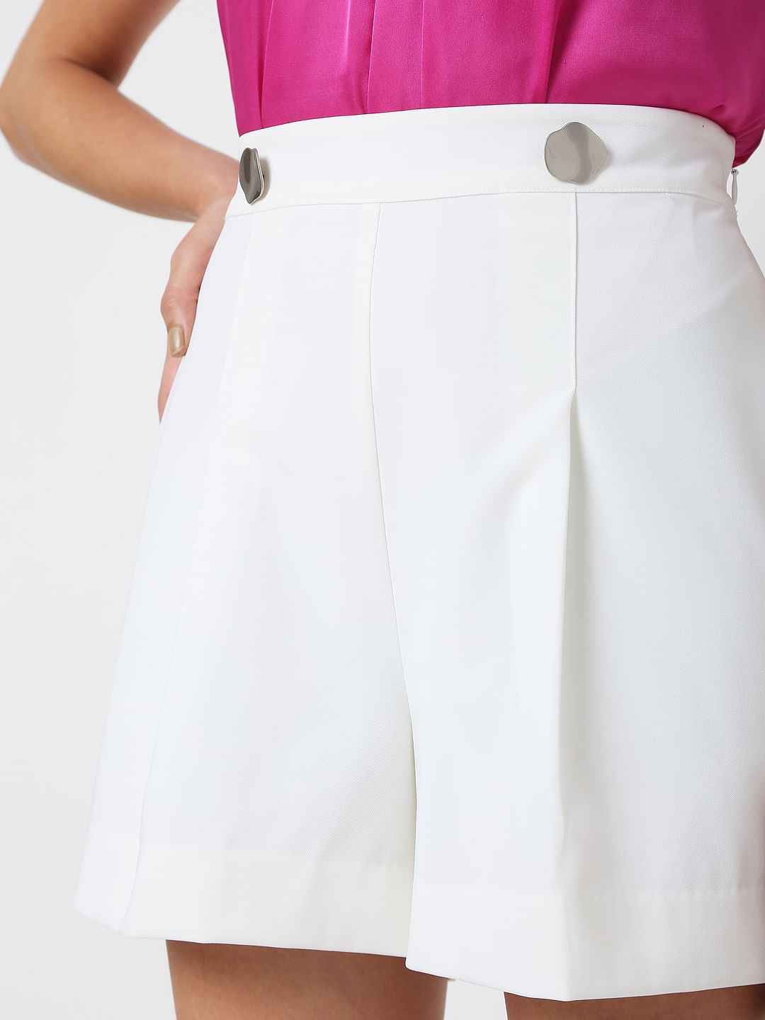 White High Rise Shorts