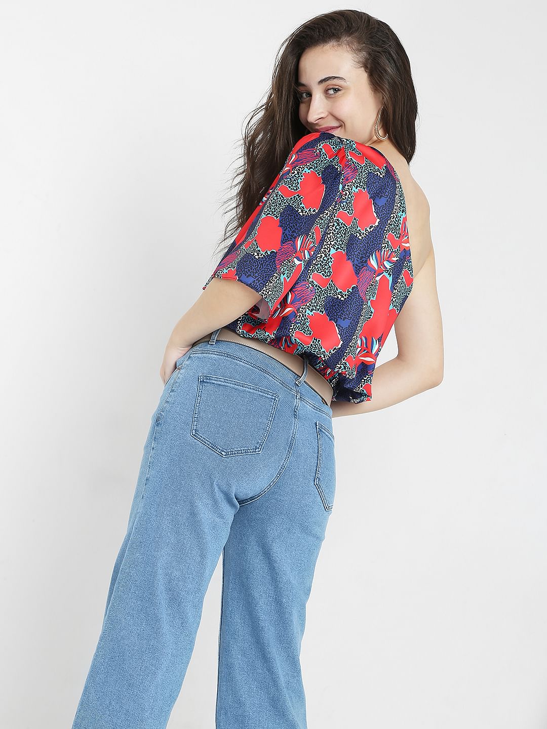 Blue Printed One Shoulder Top