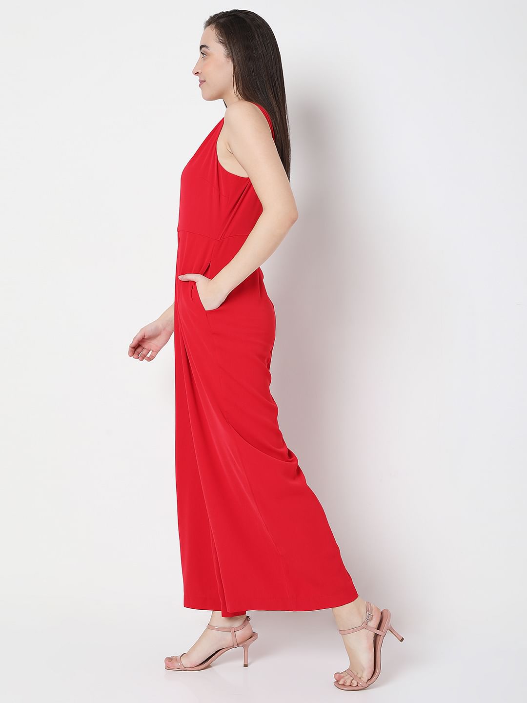 Red One Shoulder Jumpsuit