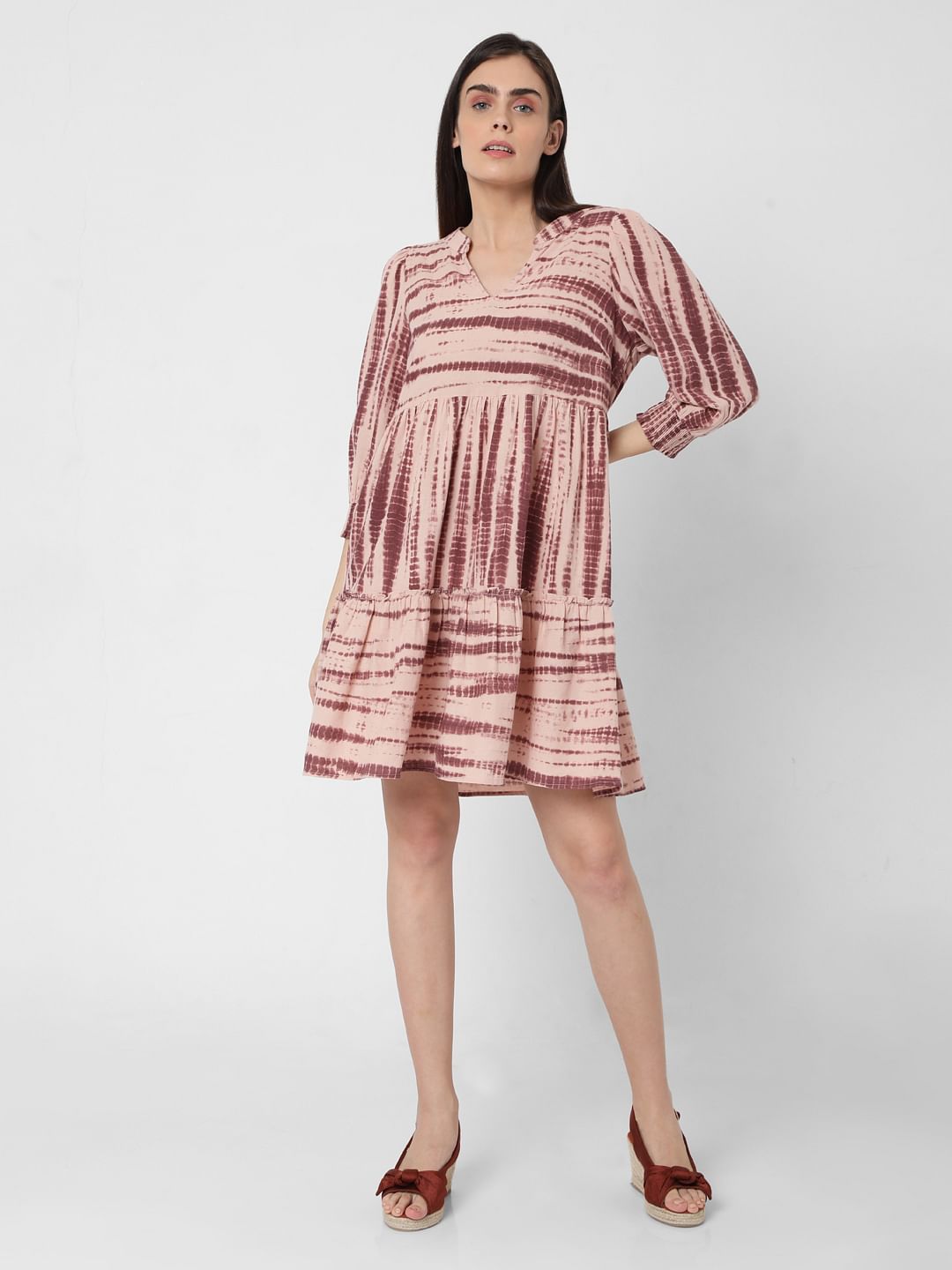Pink Organic Cotton Tie Dye Tiered Dress