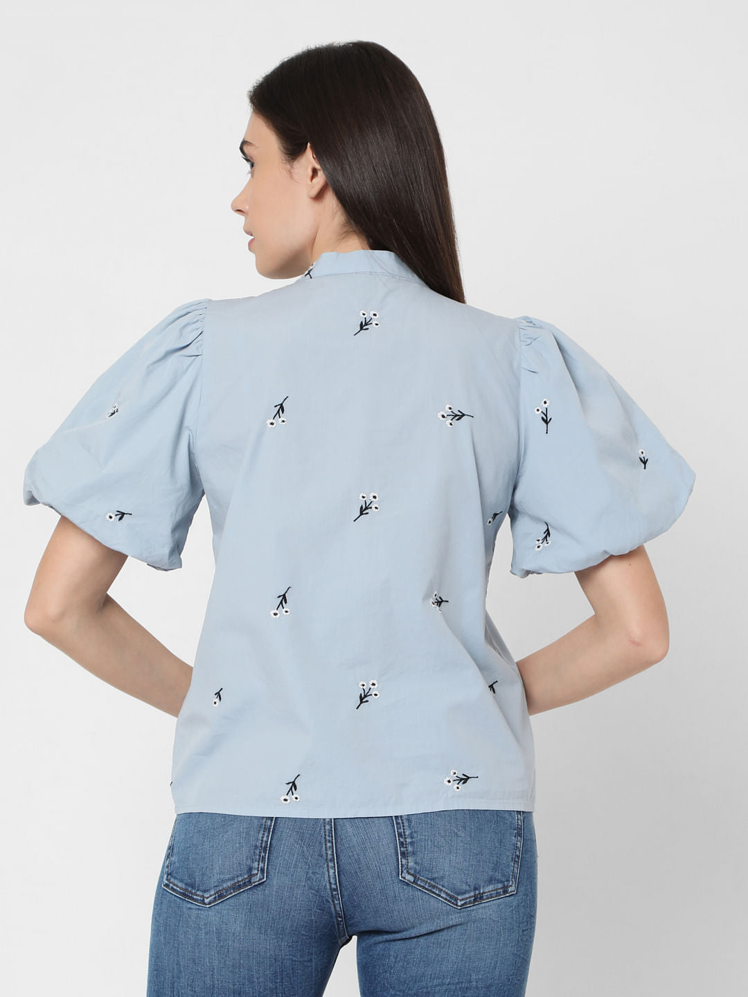 Blue Floral Embroidered Top
