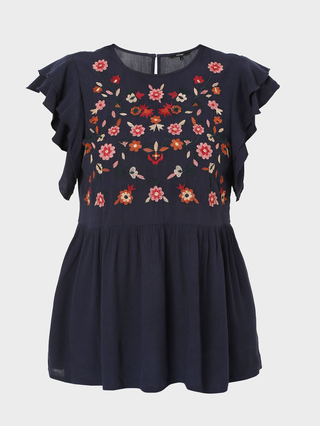 Blue Embroidered Peplum Top