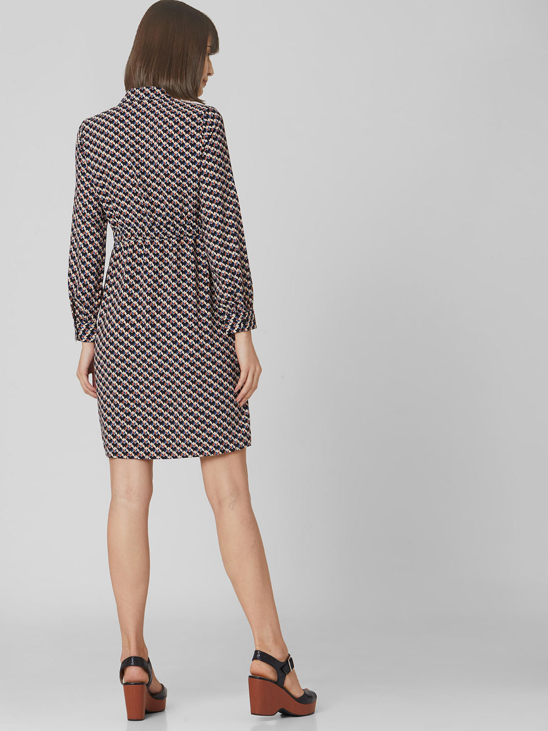 Multi-Coloured Abstract Print Fit & Flare Dress