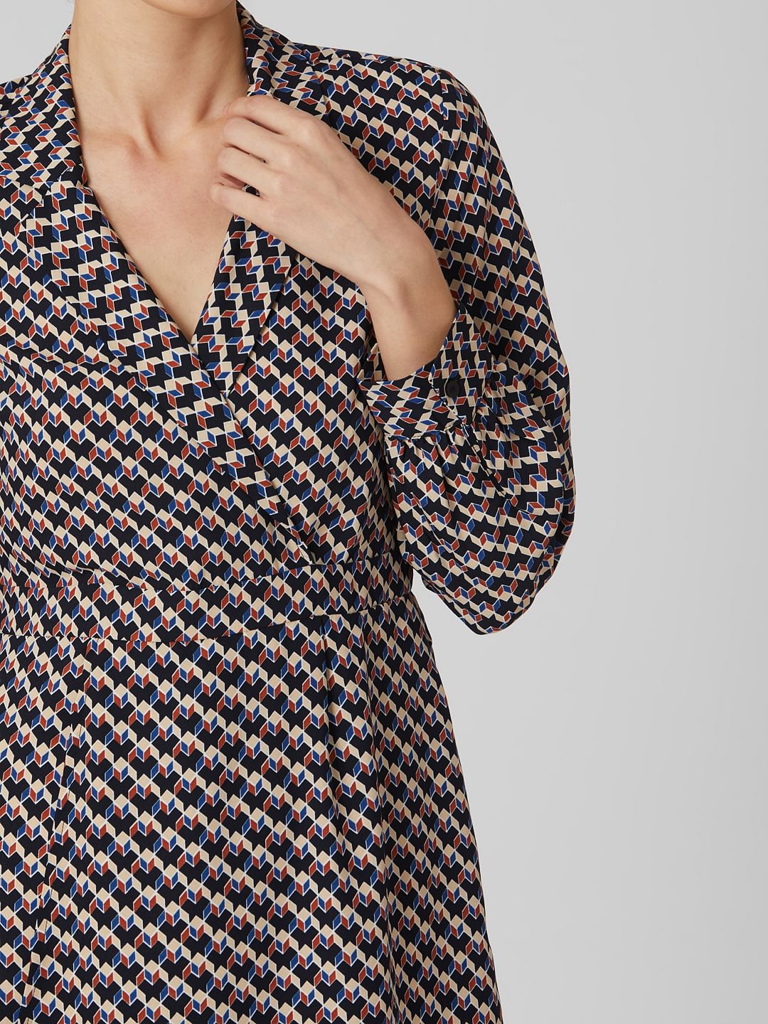 Multi-Coloured Abstract Print Fit & Flare Dress