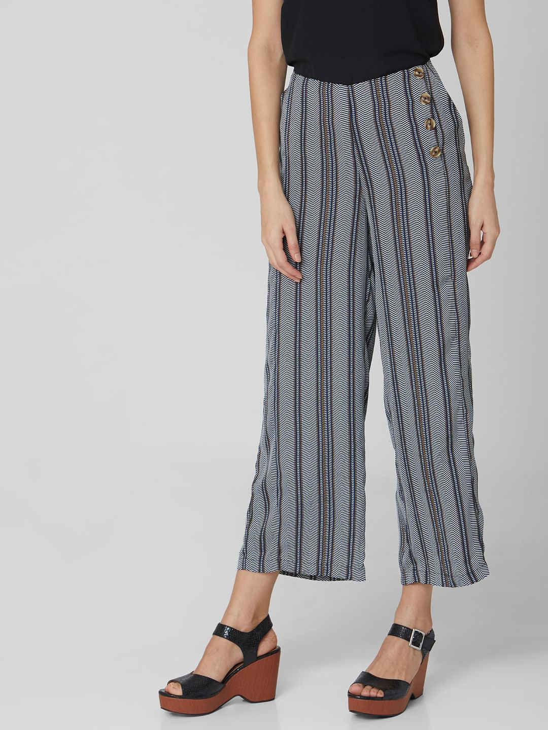 Navy Blue High Rise Striped Pants