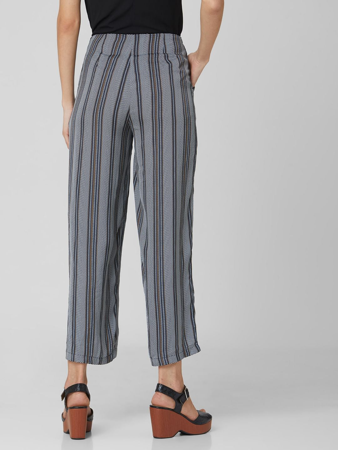 Navy Blue High Rise Striped Pants