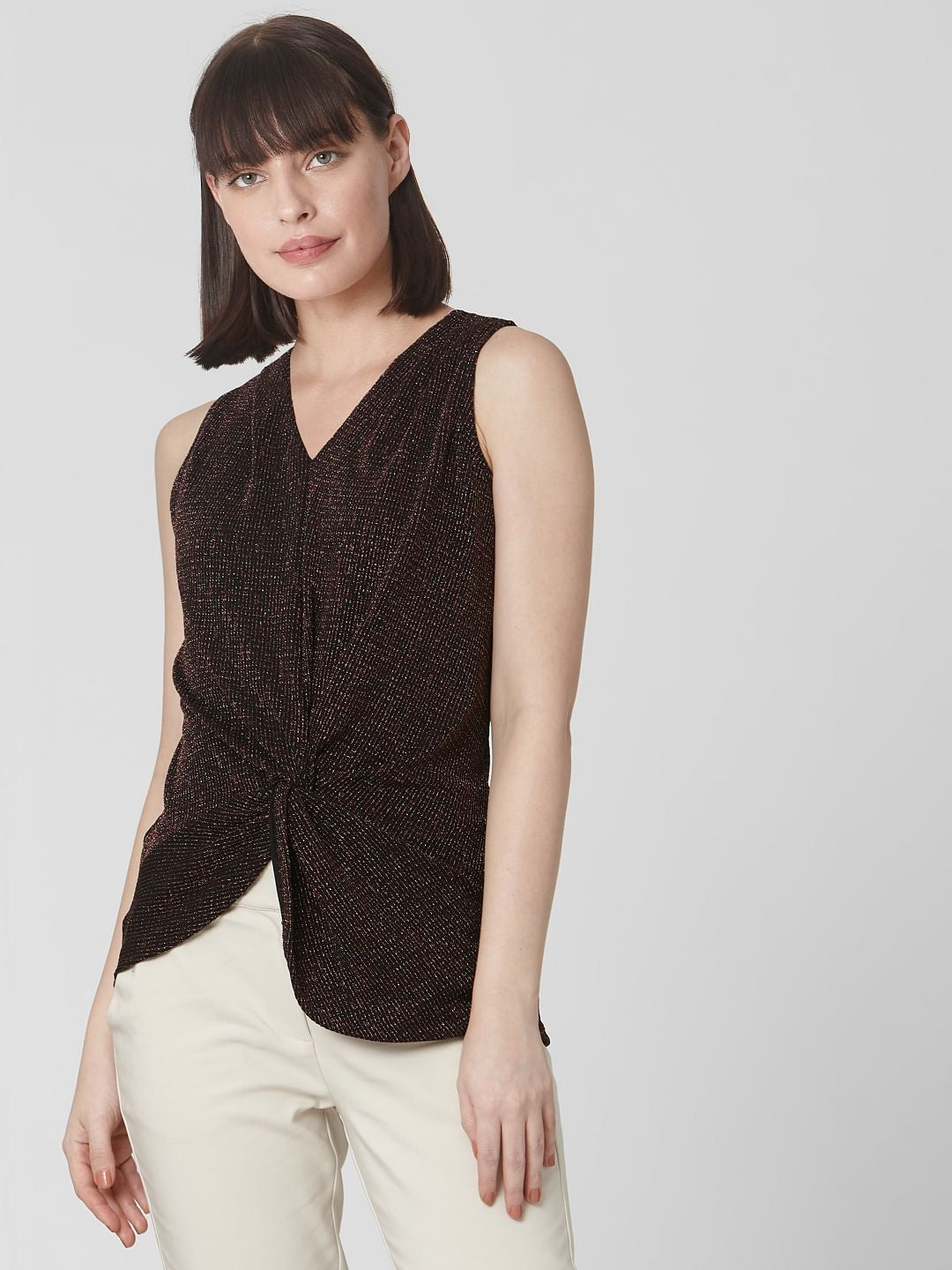 Black Shimmer Front Knot Top