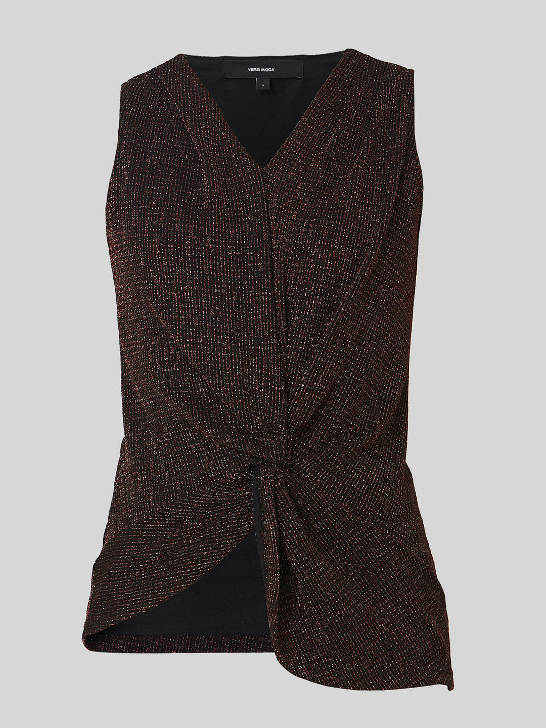 Black Shimmer Front Knot Top