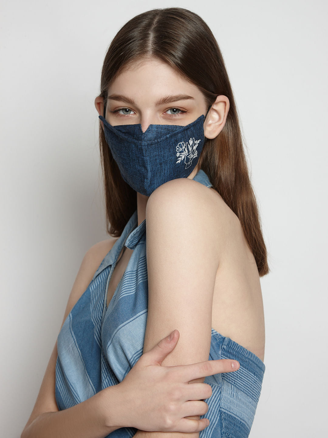 Pack Of 2 Linen Embroidered 3Ply Anti-Bacterial Mask